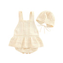 Baby Spring Autumn Clothes Set Knitted Sleeveless Romper Triangle Crotch Button Jumpsuit+Hats Toddler Baby Girls