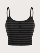 Goth Punk Striped Button Cami Top Women Summer Clothes Grunge High Street Sleeveless Spaghetti Strap Crop Top Streetwear