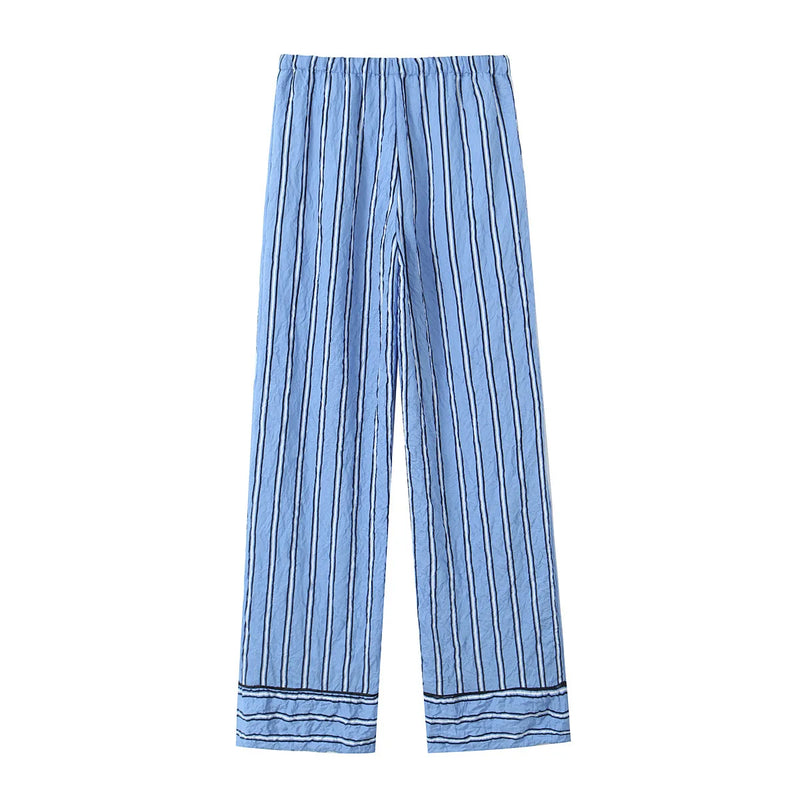 Casual Spring Summer Striped Women Spring Pajama Style Pants Women Pleated Pants