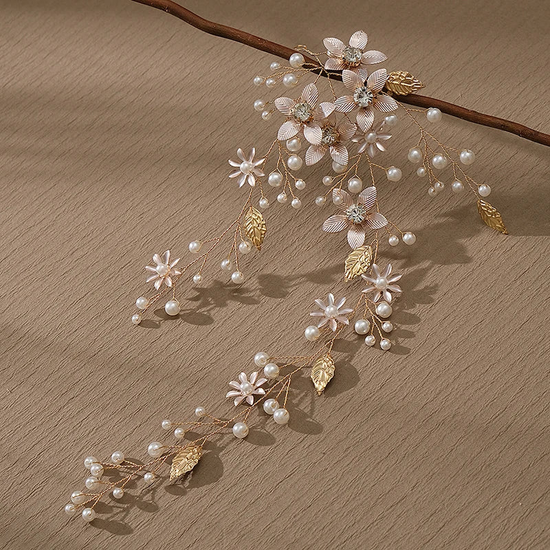 Handmade Blossom Headpiece Wedding Pearls Headbands Bridal Jewelry Hair Accessories for Women Hairstyle