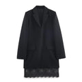 Women Lace Trim Black Blazer Dress Long Sleeve Elegant Office Mini Dresses High Street
