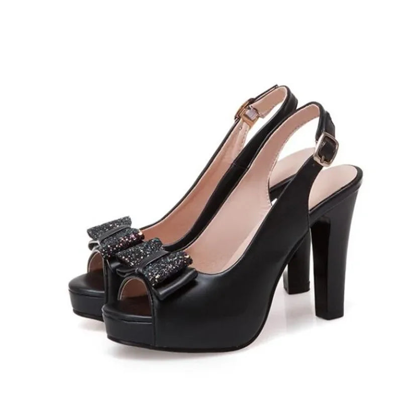 Summer High-heeled Women sandals black white Pink Sweet Sequins Bow Women sandals