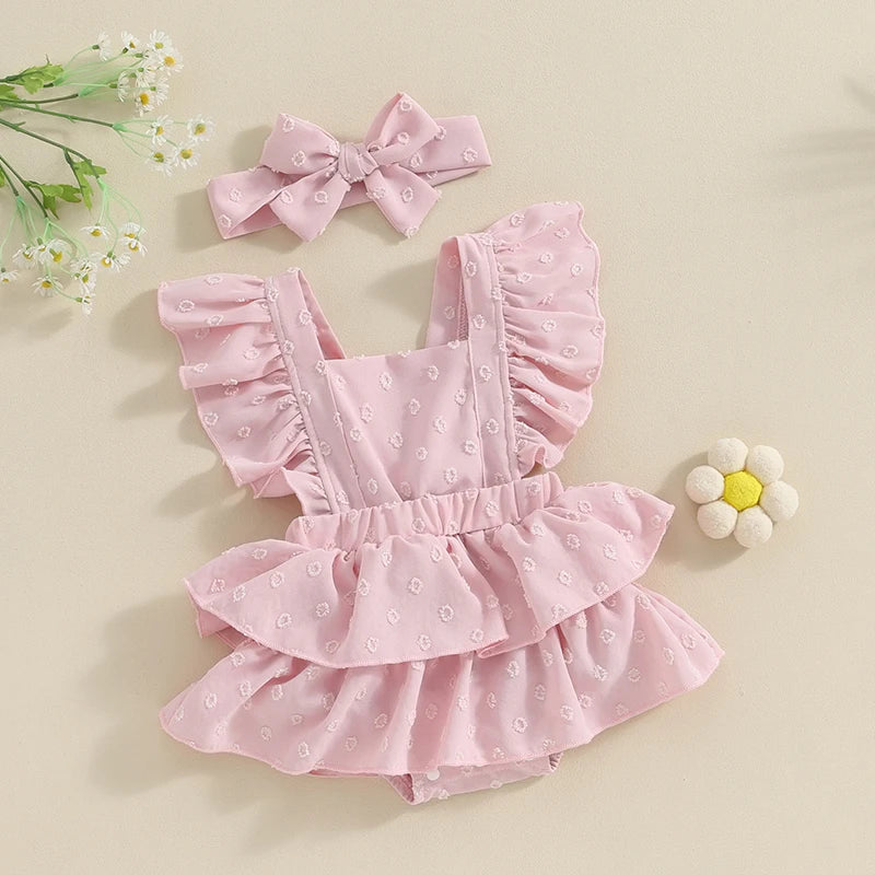 Newborn Baby Girl Outfits Ruffle Sleeve Romper Jumpsuit Cute Clothes and Headband