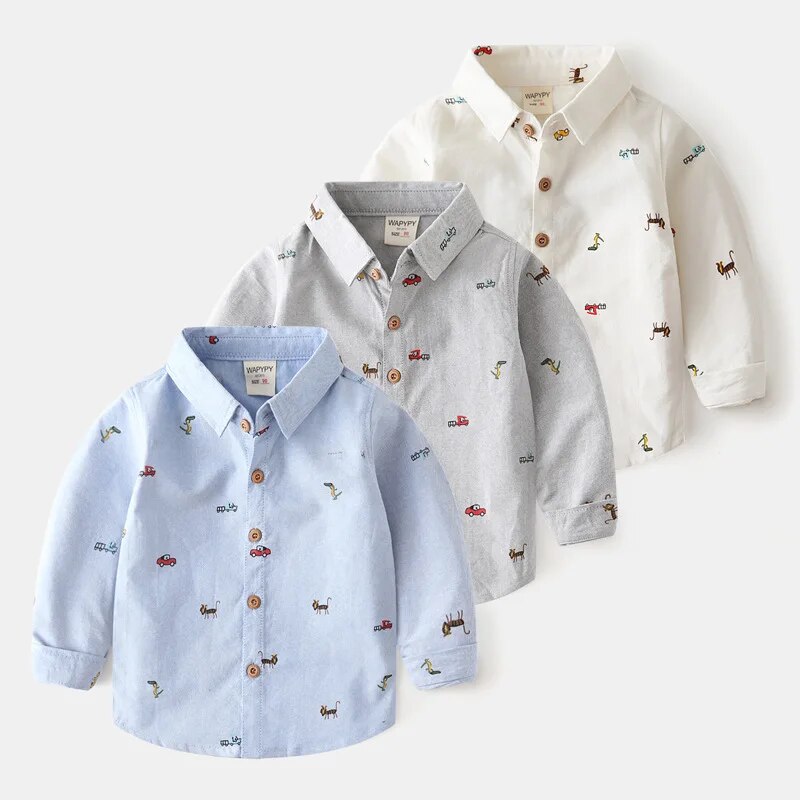 Spring Autumn Shirts for Baby Boys Cartoon Oxford for Kids Children Outfit