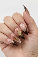 24PCS Gothic-style black French pointed nail stickers long and pointed golden sun-shaped star ornaments