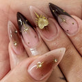 24PCS Gothic-style black French pointed nail stickers long and pointed golden sun-shaped star ornaments