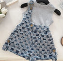 New Baby Girls Summer Slope Suspend Set T-shirt Jean Shorts Princess Cute Suits