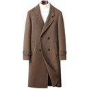 Men Coat Coffee Woolen Double Thick Long Windbreaker Men Overcoat