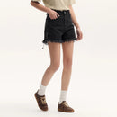 Women Black Rolled Edge Tie Shorts Summer