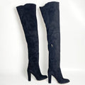 Black suede over-the-knee boots on a white background, Obroi