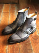 Handmade Buckle Leather Outsole Boot Full Grain Calf Leather Men Official Dress