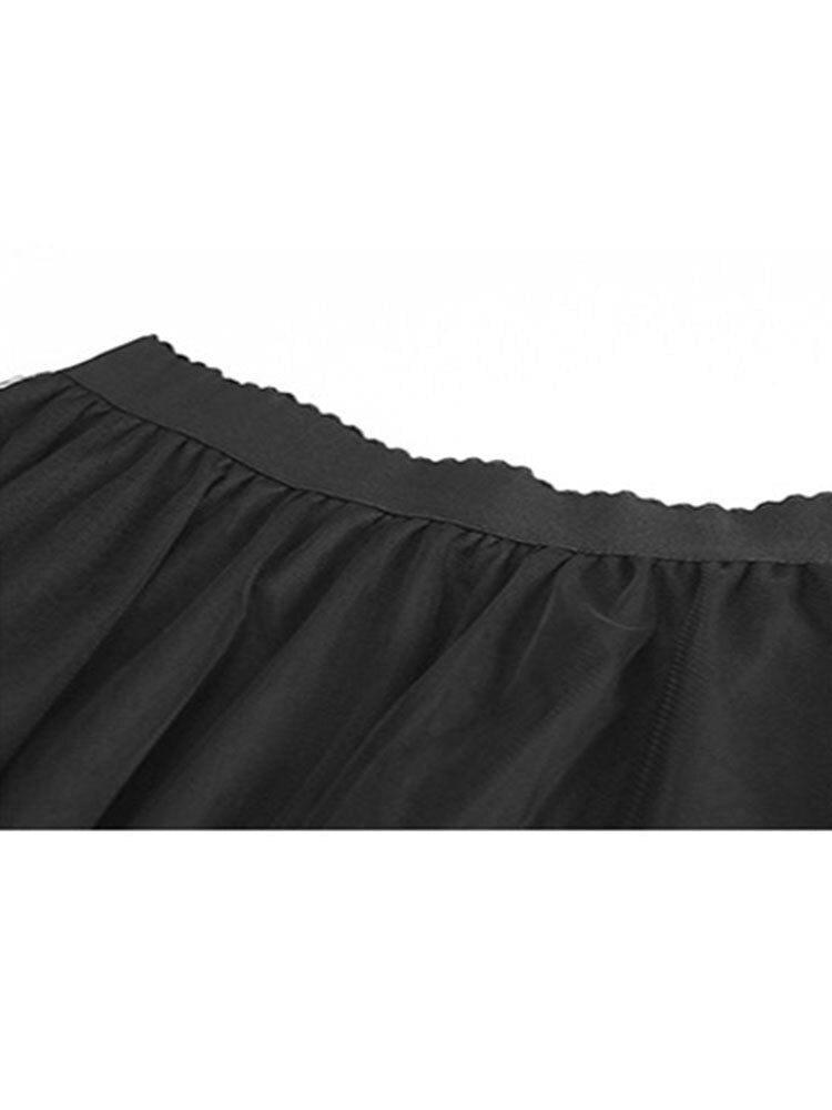 Autumn Women Tulle Skirt Black Vintage Casual Elegant High Waist Mesh Pleated Midi Skirts Female Loose Long Skirts