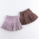 Autumn Kids Short Skirt Girls Cute Solid Color Knitted Pleated Skirt Children Hollow Out Knitted Shorts