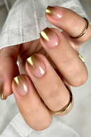 24Pcs Short False with Gold Powder Gradient Square Press on Nails Art Full Cover French Wearable