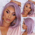 12inch Lavender Light Purple Short Bob Lace Front Wig - Straight Synthetic Wig Glueless