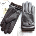 Men's Real Leather Skin Winter Warm Lining Button Wrist Driving Riding Touch Screen Gloves