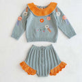 Autumn Infant Baby Girls Clothes Suit Knitted Embroidered Lotus Leaf Collar Toddler Baby Girls Sweater Sets