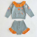 Autumn Infant Baby Girls Clothes Suit Knitted Embroidered Lotus Leaf Collar Toddler Baby Girls Sweater Sets