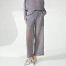 Pleated Stamp Translucent Straight Wide Leg Pants Women Summer Causal Pants