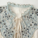 Summer Women's Lace Splice Embroidered Shirts Lady Elegant French Loose Lace-up Blouses