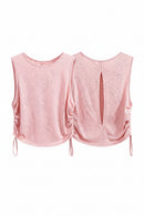 Pink sleeveless top with ruched design on a white background, Obroi