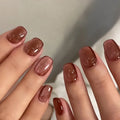 Cat Eye Nail Art Short Square Chic Fake Nail Detachable Finished False Nails Press on Nails