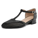 Female Sandals Square Toe Heels 3.5cm Buckle T-Strap Breathable Mesh Casual Shoes