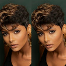 Side-by-side comparison of a woman with styled hair against a dark background, Obroi
