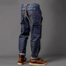 Autumn And Winter Casual Overalls Men's Loose Fatty Multi-pocket Cargo Denim Jeans