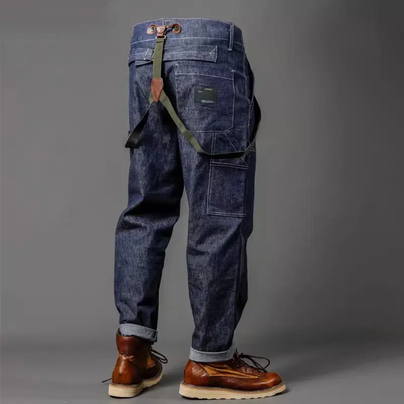 Autumn And Winter Casual Overalls Men's Loose Fatty Multi-pocket Cargo Denim Jeans