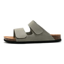 Gray sandal with a brown sole on a white background, Obroi