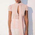 Pink Slim Women's Shirt Summer Lace-Up Neck Single Breasted Shirts Casual Pleated Shirts Female