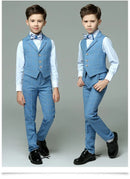 Summer Formal Plaid Suit Set Boys Dress Kids Vest Shirts Pants Clothing Set