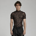 Men Mesh Slim Fit T-shirt Shoulders Lace Casual Tops Tees