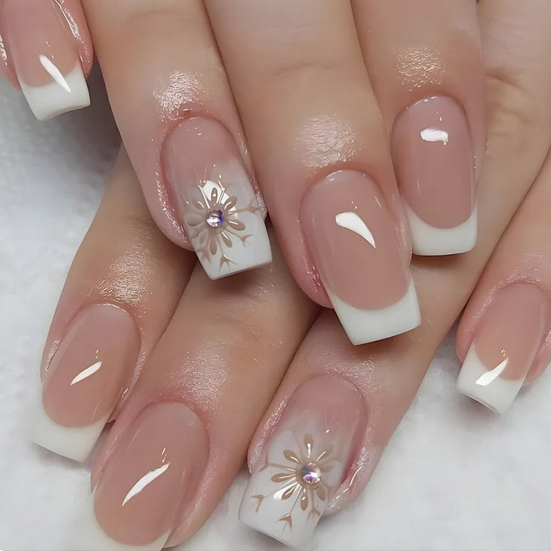 24pcs White Red Cherry Press on Nails Art with Charms Fake Nails Short Cute False Stick-on Nails