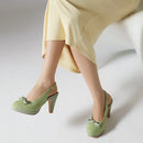 Women Pumps Round Toe High Heels 9cm Platform Back Buckle Strap