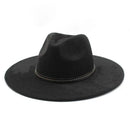 Black fedora hat with a decorative band on a white background, Obroi
