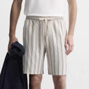 Mens Casual Striped Shorts Drawstring Linen Knee Length Straight Trousers Breathable Summer Streetwear Fashion Sweatpants Male