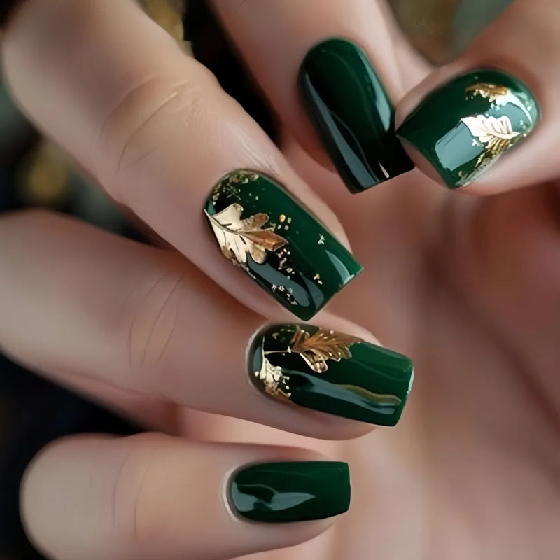 24pcs/set Medium long fake nails for Spring summer season Flowers leaf gradient almond tips press on false nail art