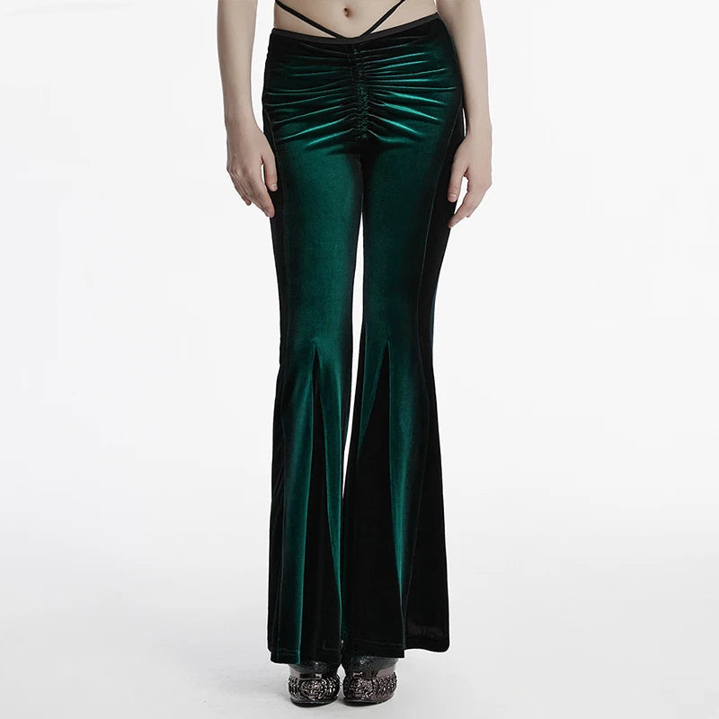 Women Gothic Gradient Slim fit Flared Pants Front Crotch Pleat Design Trousers