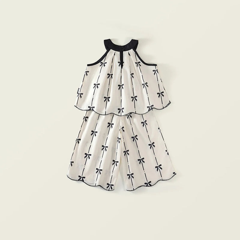 Girl Pure Cotton Set Summer Children's Wide Leg Pants Two Piece Set
