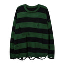 Striped Sweater Ripped Hole Streetwear Vintage Destroyed Knitted Pullovers Men Women Oversize Loose Knitwear