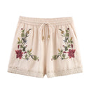 Women Suit Summer Suspenders Cropped Top Shorts Set Embroidered Flower Decoration Casual