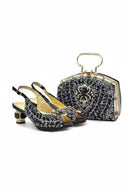 Shoes and Bags Matching Set Luxury Woman Pumps Decorated with Rhinestone Shoe and Bag