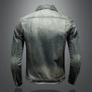 Men Retro Denim Jackets Motorcycle Jean Coats Outerwear for Male