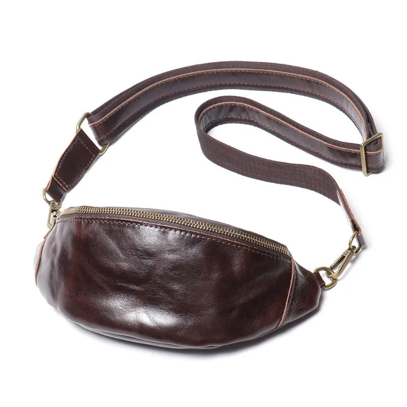 Genuine leather chest bag for men casual crossbody bag waist bag.
