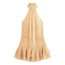 Female Summer Halter Collar Mini Dress Sleeveless A-line Slim Ruffle Laminated Decorative Chic Dresses