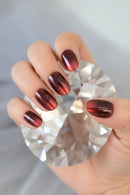 Retro Dark Red False Nails Medium Length Oval Press On Nail Tips Glitter Galaxy Nail Art