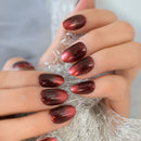 Retro Dark Red False Nails Medium Length Oval Press On Nail Tips Glitter Galaxy Nail Art