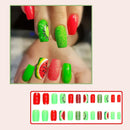 Summer Watermelon Pattern Fake Nails Full Cover Press on Nail Patch Square Head Fake Nail Tips for Girl Women